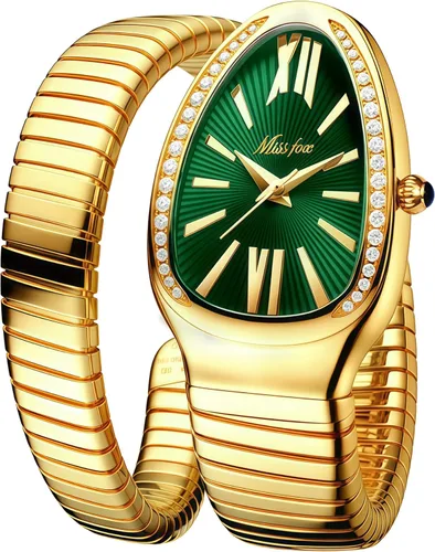 Vista 9 de MASTOP Reloj de cara de serpiente para mujer, con forma de serpiente, relojes para mujer, relojes impermeables de acero delicado para mujer, relojes