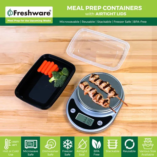 Vista 2 de Freshware Contenedores de preparación de comidas [paquete de 50] 1 compartimento con tapas, contenedores de almacenamiento de alimentos, caja Bento