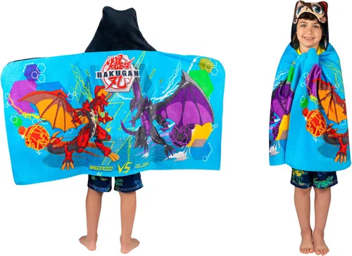 Bakugan Anime Battle Brawlers Toalla Envolvente de Rizo de Algodón Suave con Capucha para Baño/Piscina/Playa, 24 x 50 pulgadas, por Franco Kids