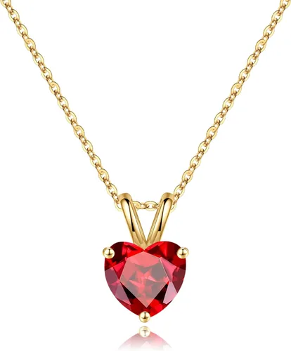 Vista 18 de SMILEST Dainty Heart Birthstone Necklace for Women, 925 Sterling Silver 01-enero-granate rojo