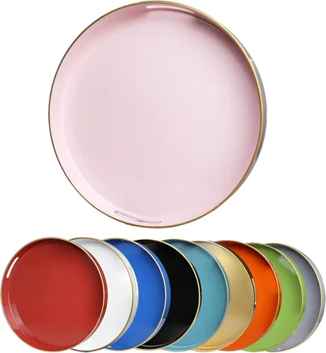 Vista 13 de Bandeja decorativa redonda dorada con asas, elegante bandeja de servir de 13" para mesa de café, estilo otomano, para sala de estar, baño