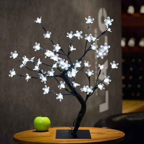 Vista 6 de Lxcom Lighting Árbol bonsái LED de flor de cerezo de 18 pulgadas, 48 luces LED enchufables para escritorio, bonsái, árbol iluminado, lámpara de mesa