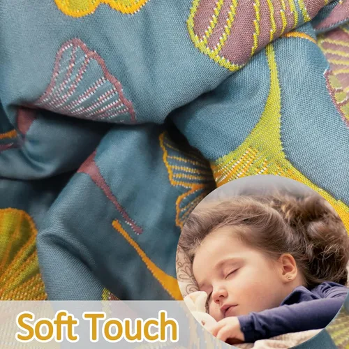 Vista 4 de Juego de edredón con hojas de ginkgo de algodón azul y naranja, reversible, tamaño king, colcha de cama para todas las estaciones, ligera