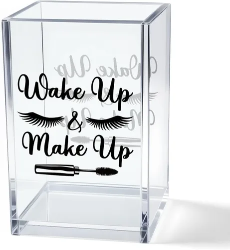 Vista 7 de Mejor Tarde Que Nunca Organizador de Brochas de Maquillaje de Acrílico, Almacenamiento de Brochas de Acrílico de Escritorio con Afirmaciones