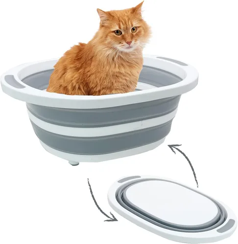 Fhiny Caja de Arena Abierta para Gatos, Caja de Arena Pequeña para Gatitos de Entrada Baja, Bandeja de Orinal para Gatitos, Inodoro de Viaje Gris-