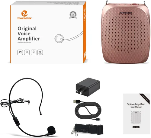 Vista 6 de Zoweetek - Auriculares con micrófono y amplificador de voz para profesores, amplificador de voz personal original, funciona durante 12 horas