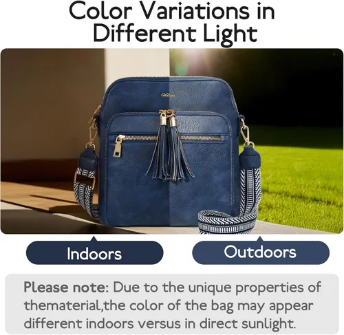 Vista 4 de Bolsos cruzados de cuero para mujer, monederos antirrobo con bloqueo RFID, bolsos de viaje de moda, correa ajustable, borla marrón