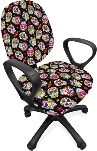 Vista 55 de Ambesonne Funda para silla de oficina Eiffel, patrón de lunares con torre Eiffel incompleta y corazones románticos, funda elástica decorativa