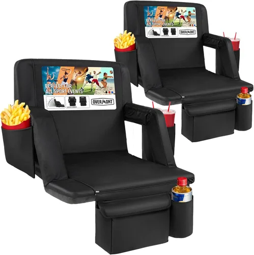 Vista 12 de Overmont Asiento de estadio con soporte trasero, cojín acolchado de 2.8 pulgadas, asiento reclinable de 6 posiciones con doble gancho, correas