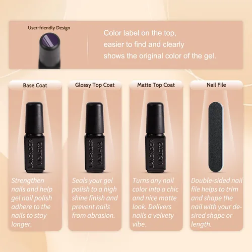 Vista 6 de Lavender Violets Juego de 13 esmaltes de uñas de gel, 9 tonos de piel gris y marrón, beige, caqui, colección de otoño e invierno, decoración de uñas