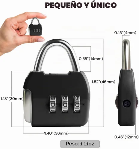 Vista 2 de Cerradura de combinación pequeña, candado de combinación de 3 dígitos, cerraduras de equipaje de viaje, cerradura combinada con código para maleta