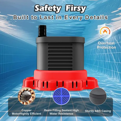 Vista 3 de AgiiMan Bomba de cubierta de piscina sobre el suelo, bomba de agua sumergible de 850 GPH para drenaje de piscinas, bombas de sumidero pequeñas