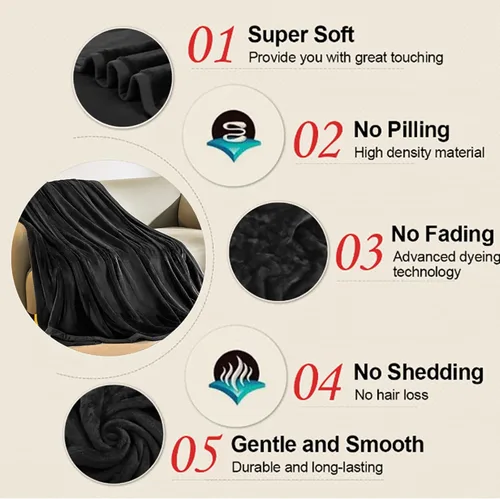 Vista 6 de Manta suave tamaño King cálida y mullida de microfelpa ligera de forro polar térmico para sofá y cama, 90 x 108 pulgadas, color negro
