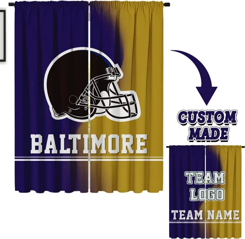Baltimore, paneles de cortina para ventana, tamaño personalizable, texto, logotipo, bolsillo para barra, cortinas opacas con tratamiento para