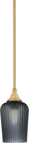 Vista 242 de Toltec Lighting Tallo Colgado Mini colgante, acabado de cobre negro, 3.5" cuadrado humo burbuja vidrio