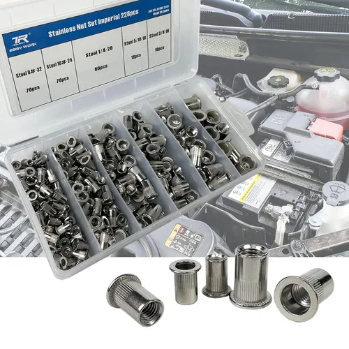 Vista 5 de Kit de 228 tuercas remachadoras de acero inoxidable, SAE UNC Surtido de tuercas remachadoras 8#-32, 10#-24, 1/4"-20, 5/16"-18, 3/8"-16, 3/8"-16