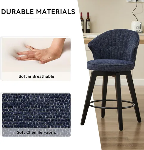 Vista 5 de Wing Back Swivel Bar Stools Set of 2-25in Counter Height Adjustable Dining Chairs with Solid Wood Legs & Chenille Upholstery for Kitchen Island, Blue