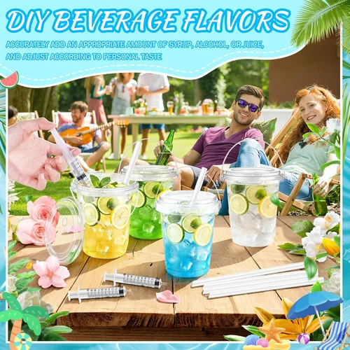 Vista 3 de 30 Sets 34 oz Drink Buckets with Lids and Straws, Disposable Clear Plastic Party Cups with Handles for Rum, Iced Coffee, Smoothies, Milkshakes