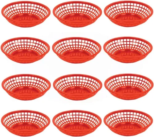 Vista 6 de TrueCraftware - Cesta redonda de comida rápida de 8 pulgadas, de plástico negro, juego de 12 - Freír comida rápida reutilizable servicio