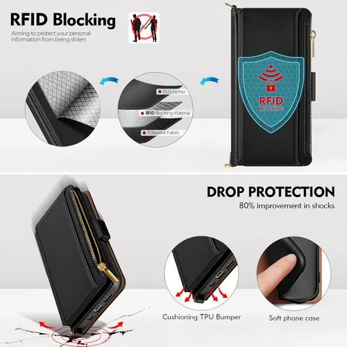 Vista 6 de Antsturdy Funda tipo cartera compatible con iPhone 11, piel sintética, con bloqueo RFID, funda cruzada para teléfono para mujeres y hombres