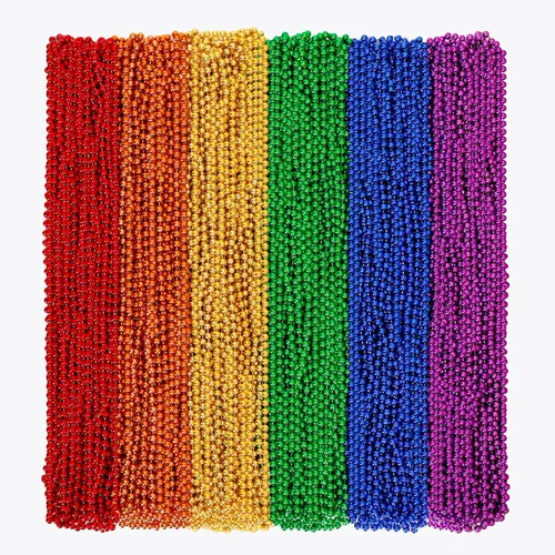Vista 15 de Huskein Collar de cuentas, 120 cuentas de Mardi Gras, collares coloridos de cuentas de Mardi Gras de 33 pulgadas, accesorios de disfraz de fiesta