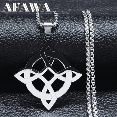 Stainless Steel Witchcraft Witch's Celtic Knot Necklace MenWomen Wicca Good Luck Necklaces Witch Jewelry Nudo De Bruja