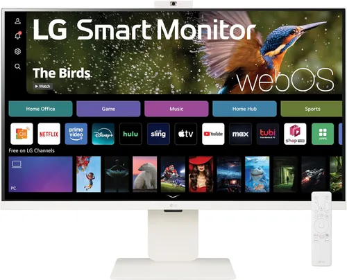 LG 32SR85U-W Monitor inteligente de 32 pulgadas 4K UHD (3840x2160), pantalla IPS, webOS 23, USB tipo C 90W PD, cámara web FHD integrada y altavoz,