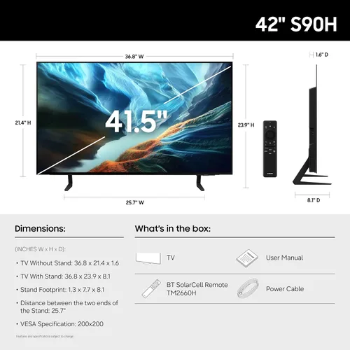 Vista 2 de Samsung Serie S90H de 42 pulgadas, OLED, 4K, Smart TV, modelo 2026
