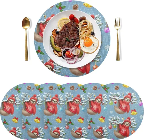 Vista 3 de Cute Sloth Red Dining Room Table Placemats, Non Slip Placemats Round Washable for Kitchen Table one sizex1