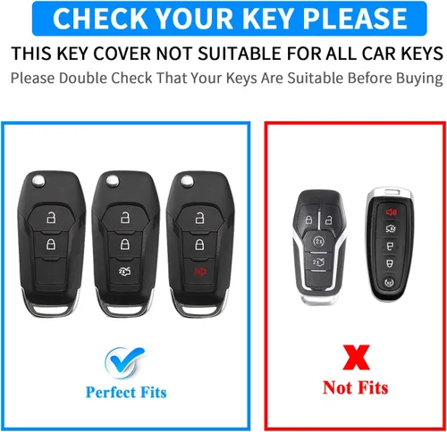 Vista 2 de QBUC Funda para llavero Ford, Protector de Carcasa de Llave de TPU Compatible con Ford F150 F250 2015 2016 2017 2018 2019, Focus 3 Escort Kuga