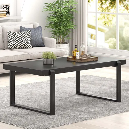 Vista 3 de FOLUBAN Mesa de café negra, mesa central moderna de madera y metal industrial, mesa rectangular de cóctel y té para sala de estar, 47 pulgadas