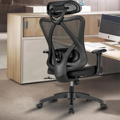 Vista 9 de Ergonomic High-Back Office Chair with Adjustable Lumbar Support, Mesh Desk Chair with Adjustable Headrest, Big and Tall Computer Chair with
