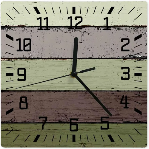 Vista 11 de Aqua Wooden Wooden Wall Clock Silent Non Ticking, Grey Stripe Gradient Country Rustic Grain Square Wall Clocks Battery Operated, Decor Clock for