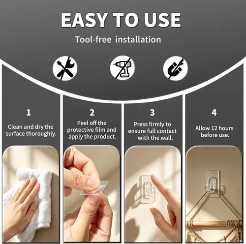 Vista 4 de 18 Pack Small Adhesive Wall Hooks, Clear Mini Hooks with Adhesive Strips, Damage Free Sticky Hooks for Hanging Decorations,Lights and Cables