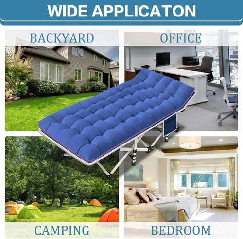 Vista 6 de Paquete de 2 catres de camping con colchón, cama cómoda, catre plegable, catres resistentes para dormir con bolsa de transporte para adultos