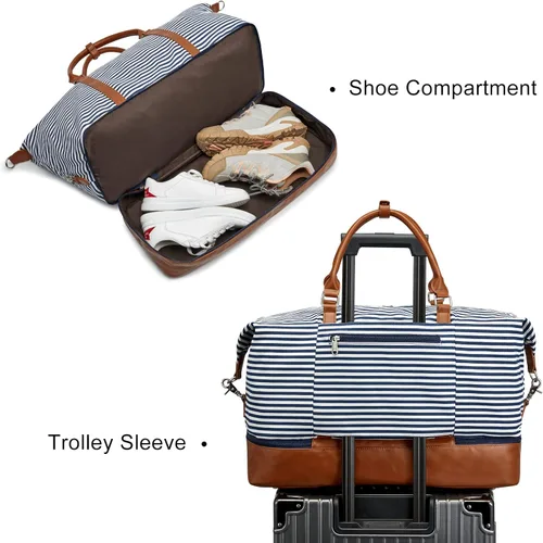 Vista 5 de S-ZONE - Bolso de mano de lona para mujer con correa de cuero sintética