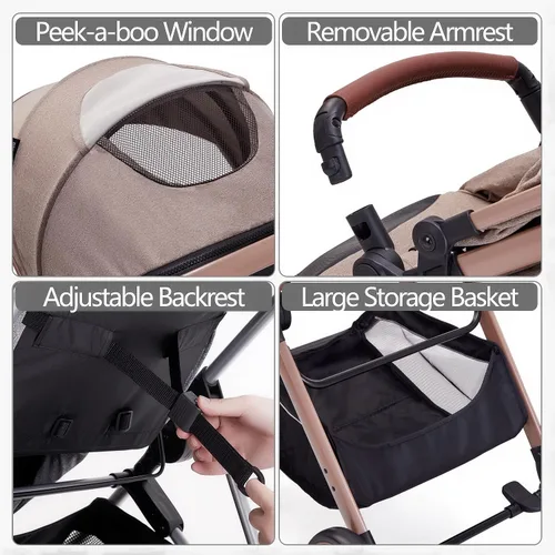 Vista 7 de Lortsybab Cochecito de bebé 2 en 1, cochecito convertible para bebés de 0 a 36 meses (beige)