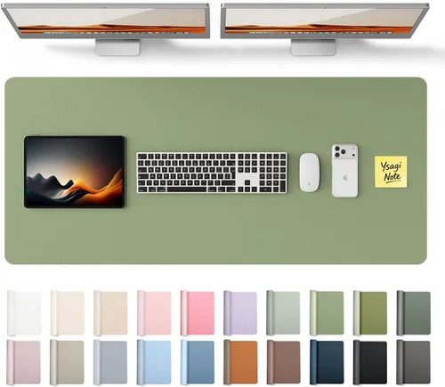 Vista 129 de YSAGi Protector de escritorio de cuero, tapete de oficina, alfombrilla grande para mouse, secante de cuero PU antideslizante, escritorio