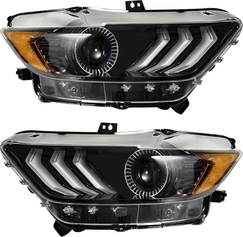 Vista 5 de KEWISAUTO Conjunto de faros delanteros para Ford Mustang 2015-2017, carcasa negra, lente transparente, repuesto para Ford Mustang 2015 2016 2017