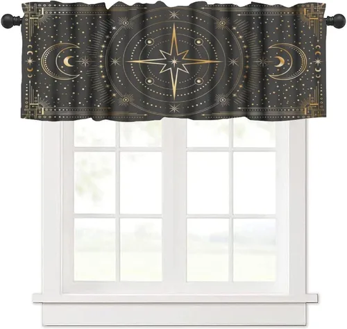 Vista 32 de Cenefa Floral Boho, Cenefa de Flores Mandala Bohemia con Hojas Tropicales, Cenefa de Bolsillo para Barra, Cenefa Oscura para Ventana para Sala
