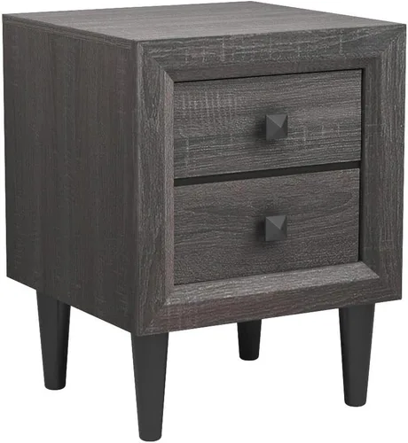 Vista 5 de Giantex Nightstand with Drawer Set of 2, Pre-Assembled 2-Drawer Bedside Tables with Solid Wood Legs for Bedroom, Modern Night Stand Side Table for