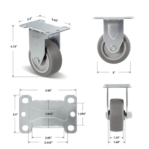 Vista 4 de Ruedas resistentes de 3 pulgadas, ruedas giratorias con frenos, ruedas de placa con rueda de goma para muebles, plataforma, camión, carrito