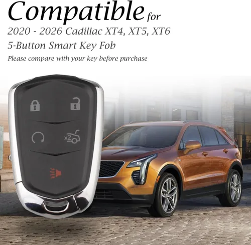 Vista 6 de Vitodeco Funda de piel auténtica para llavero inteligente, compatible con Cadillac XT4, XT5, XT6 (2019-2025), 5 botones, color negro