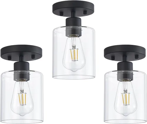 Vista 16 de Lámpara de Techo Semiempotrada Negra, Luminarias de Techo de 1 Luz, Luminarias de Estilo Rústico de Montaje en Techo, Luces de Techo con Pantalla