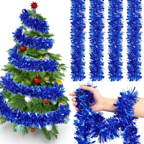 Guirnalda de Navidad de 72 pies de oropel brillante, guirnalda metálica con brillo, serpentinas, adornos, larga, brillante, guirnalda colgante para