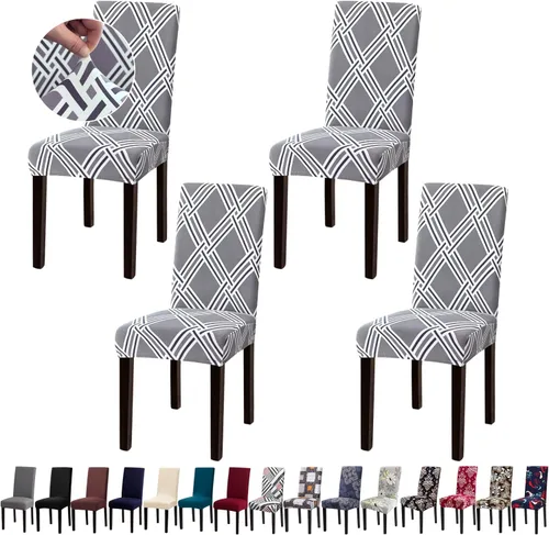 Vista 9 de Fundas para Sillas, Juego de 4 Fundas Elásticas para Sillas de Cocina y Comedor, Fundas Lavables y Extraíbles para Sillas de Comedor para Hogar
