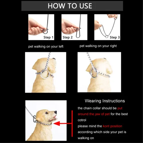 Vista 5 de Collar de cadena de metal para perro, cadena de serpiente para cachorros, collar de cadena deslizante de acero inoxidable para entrenamiento
