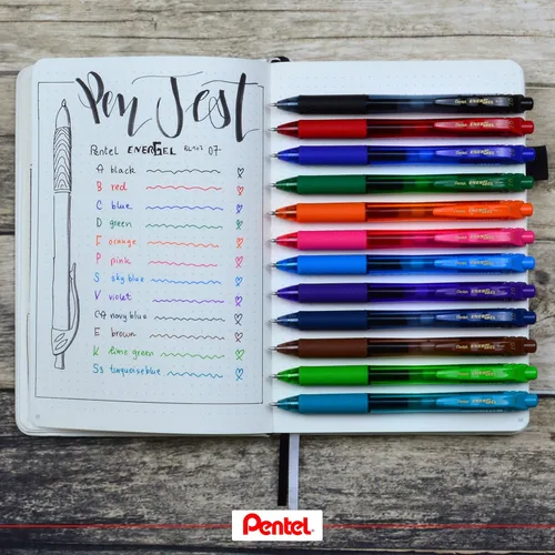 Vista 4 de Pentel BL107A EnerGel X Bolígrafo de gel retráctil con bola de rodillo, negro, docena (BL107-A)