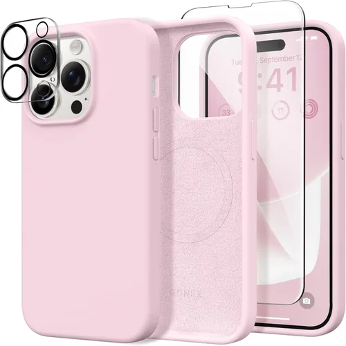 Vista 871 de GONEZ Funda magnética para iPhone 14, compatible con Magsafe, con protector de pantalla + protector de cámara, forro de microfibra antiarañazos