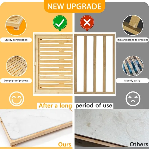 Vista 4 de Golener Tapete de secado de piedra para encimera de cocina, almohadilla de secado de platos con estante de bambú, tierra de diatomeas súper